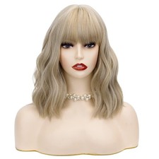 Mix Blonde Wig with Bangs 14inch Wig for Women Halloween Costume Praty Cospla...