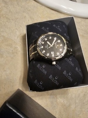 Bulova Marine Star Men's Black Dial Diamond Markers Quartz Date Watch w/Box