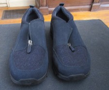 LANDS END Women's Zip Front Loafer Size 9  D Leather Upper Dark Blue Shoes