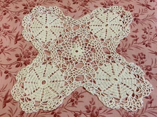 Vintage Square Hand Crocheted Doily, Flower Design, Off White, Cotton