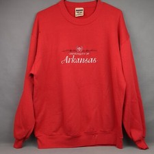Vtg University Of Arkansas Razorbacks Script Sweatshirt Crew Neck XL Red Oak