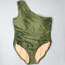 J. Crew Swimsuit Womens 24 Plus Green One Piece One Shoulder Ruched Padded NEW