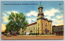 Vintage Postcard PA Williamsport Lycoming County Court House Old Cars -2597