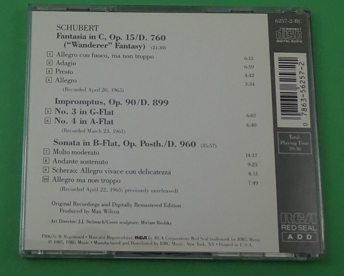 The Rubinstein Collection: Schubert Wanderer Fantasy (CD, 1987