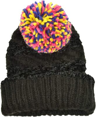 Womens Chenille Beanie Black Polyester Blend Cozy Knit Pom Winter Hat Chenille Beanie with Pom – Cuddl Duds main image 2