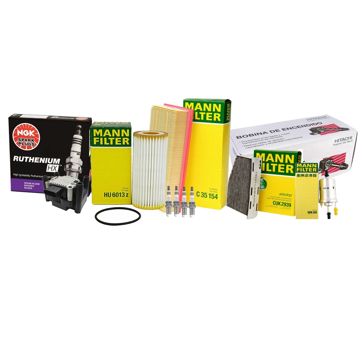 Mann Filters Hitachi Coil 6 NGK Ruthenium HX Spark Plugs Tune Up