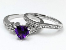 1.25 CT Heart cut Amethyst women's wedding Ring set in 925 Sterling Silver