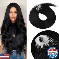 Senmy Jet Black Micro Bead Hair Extensions Real Human Hair 14inch Thick Micro