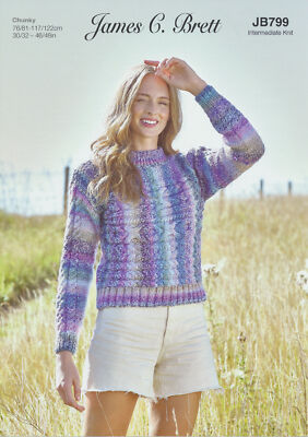 James Brett Womens Chunky Knitting Pattern Cable Knit Sweater