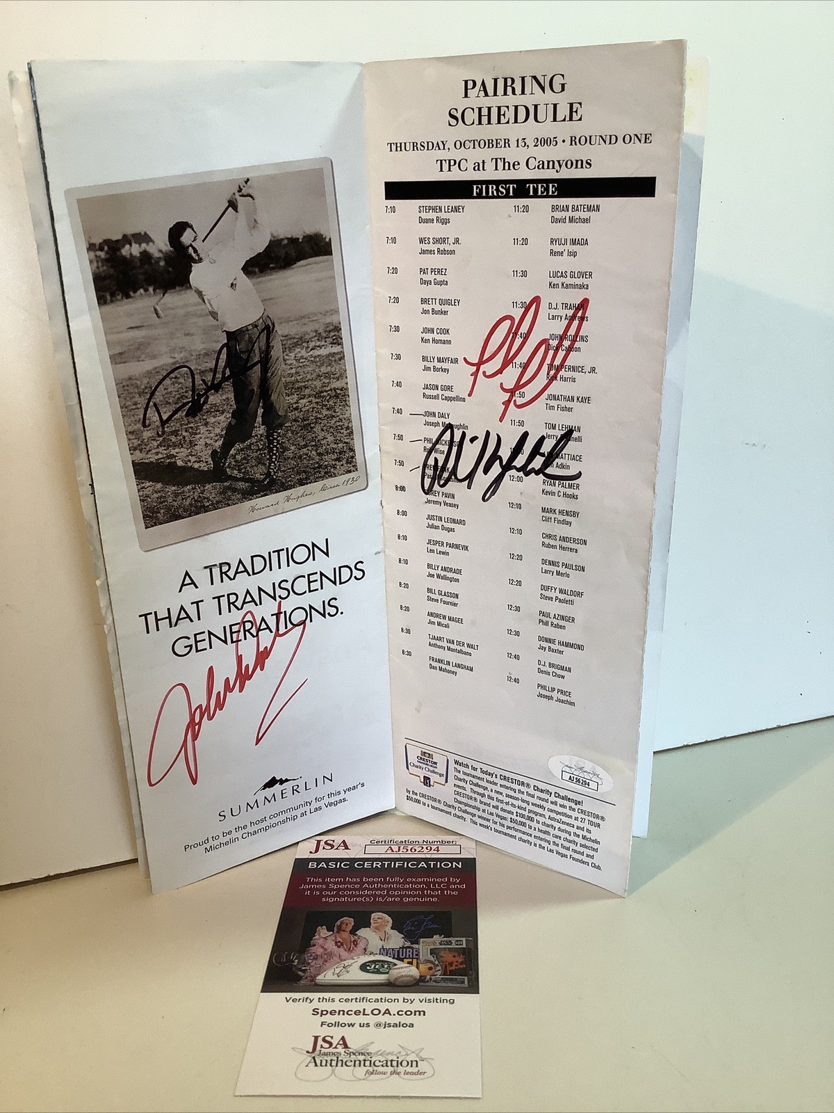 John Daly Autographed Signed 2005 Phil Mickelson Fred Funk Pairing Guide Las Vegas JSA 