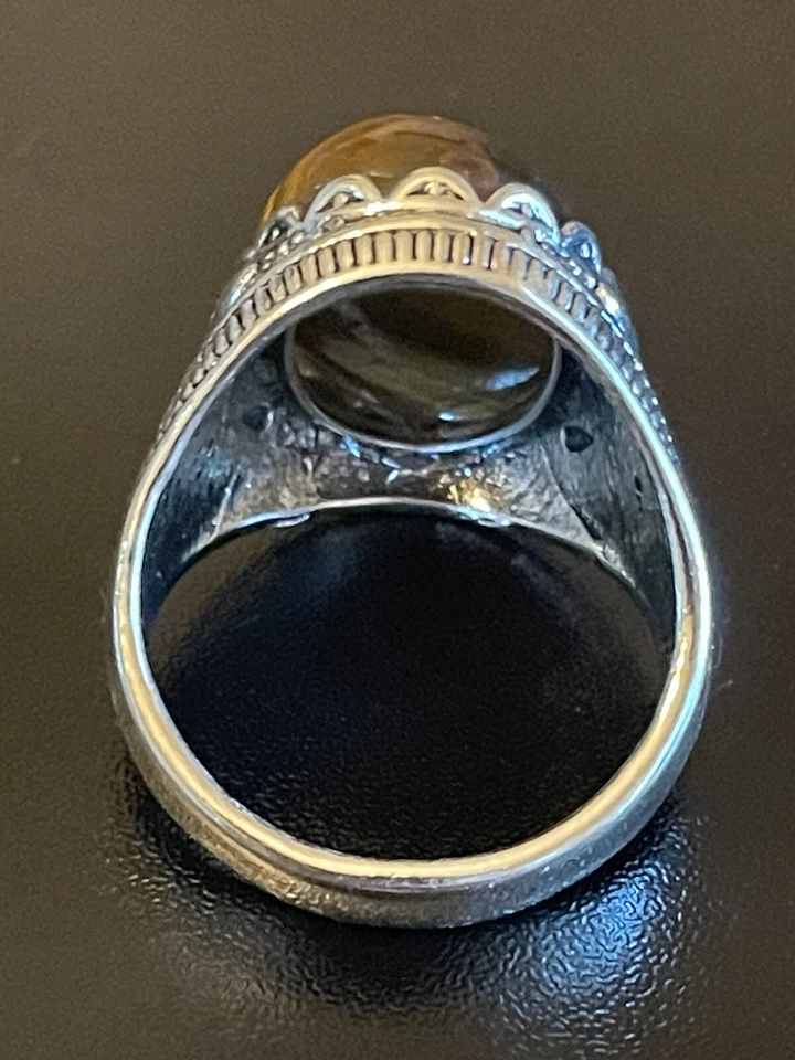 Genial anillo llamativo ojo de tigre piedra S925 plateado para hombre talla 10 Foto 4 de 4