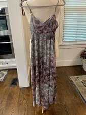 Princess Vera Wang Maxi Dress Womans Medium Lavender/Grey Floral Rose Cut Out
