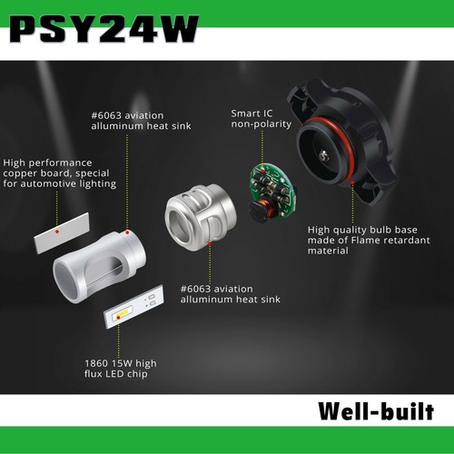LED PSY24W PY24W White DRL Front Turn Signal Light Bulbs for 19-21 Jeep Renegade - Picture 4 of 7