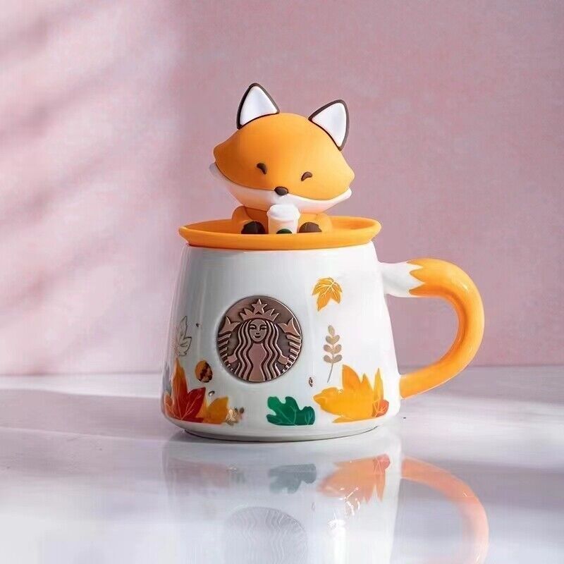 Starbucks Autumn Forest Maple Leaf Mug Cute Fox Lid Autumn Select Ceramic  Mugs
