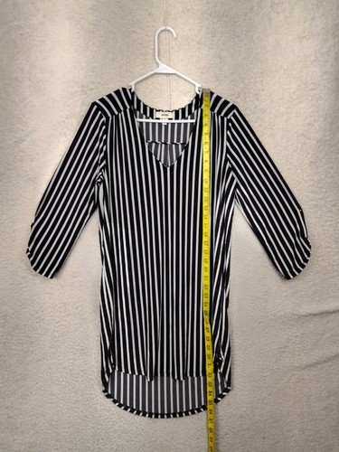 Meraki Women Top Medium Black Striped Poly Blend 3/4 Sleeve Casual Tunic Shirt - Picture 6 of 19