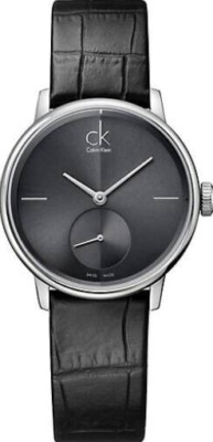 New Swiss Made CALVIN KLEIN Accent Grey Dial Black Leather Ladies Watch