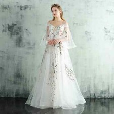 Elegant A-Line Wedding Dress Boat Neck Long Sleeves Lace 3D Floral Bridal Gowns