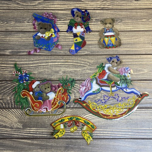 Vinyl Decal Static Cling Window Decoration Lot of 6 Christmas Teddy Bears 