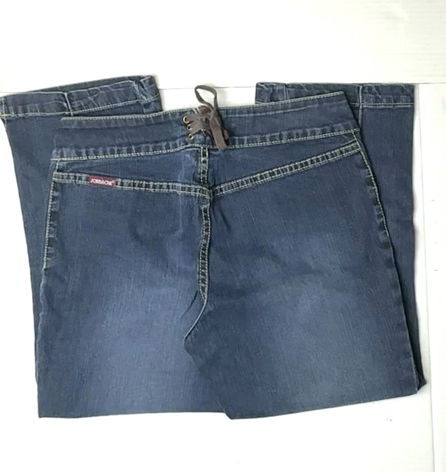 Pantalones de mezclilla capri vintage Jordache tiro bajo elástico cremallera para mujer junior 7/8 corbata azul Foto 4 de 4