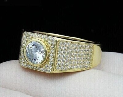2Ct Round Cut Moissanite Band Engagement Wedding Ring 14k Yellow Gold Plated