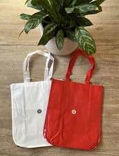 lululemon Lot Of 2 Reusable Shopping Bags Tote - Large In White/Red