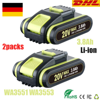 2packs 3.,8Ah Battery 20V max WA3551 WA3553 Li-ion Battery PowerTool für Worx