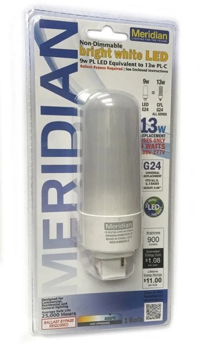 2x -Meridian - 9 Watt PL LED Bright White Bulb -G24 - 2 Pin-Non-Dimmable -13183 - Image 3 of 4
