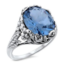 ART NOUVEAU STYLE 925 STERLING SILVER 5 CARAT SIMULATED AQUAMARINE RING 471