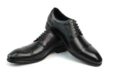 Mens Exclusive Genuine Leather Black Lace Up Cap Toe Oxfords Dress Shoes AZARMAN