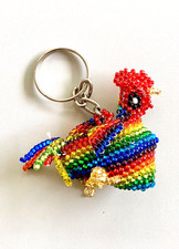 Beaded Rainbow Chicken Rooster Keychain Farm Animals 2.5 inches x 2 inches Gift