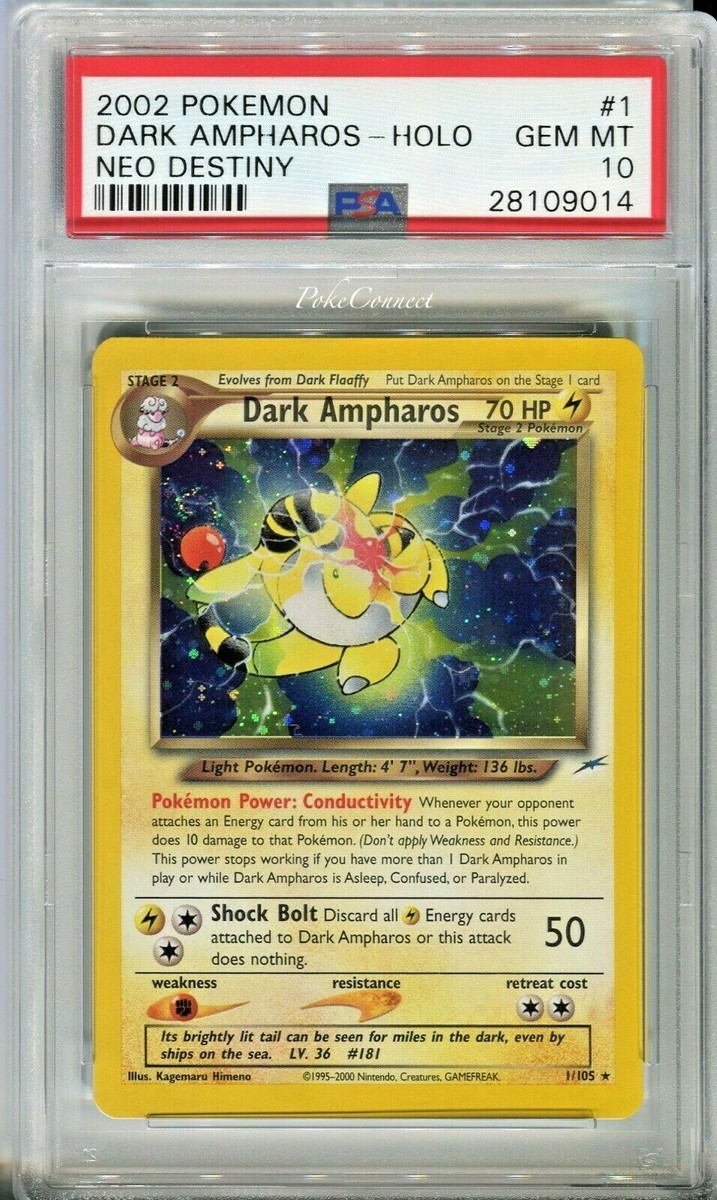 PSA 10 GEM MINT Pokemon DARK AMPHAROS Holo Rare Neo Destiny PSA 10 GEM MINT Pokemon DARK AMPHAROS Holo Rare Neo Destiny