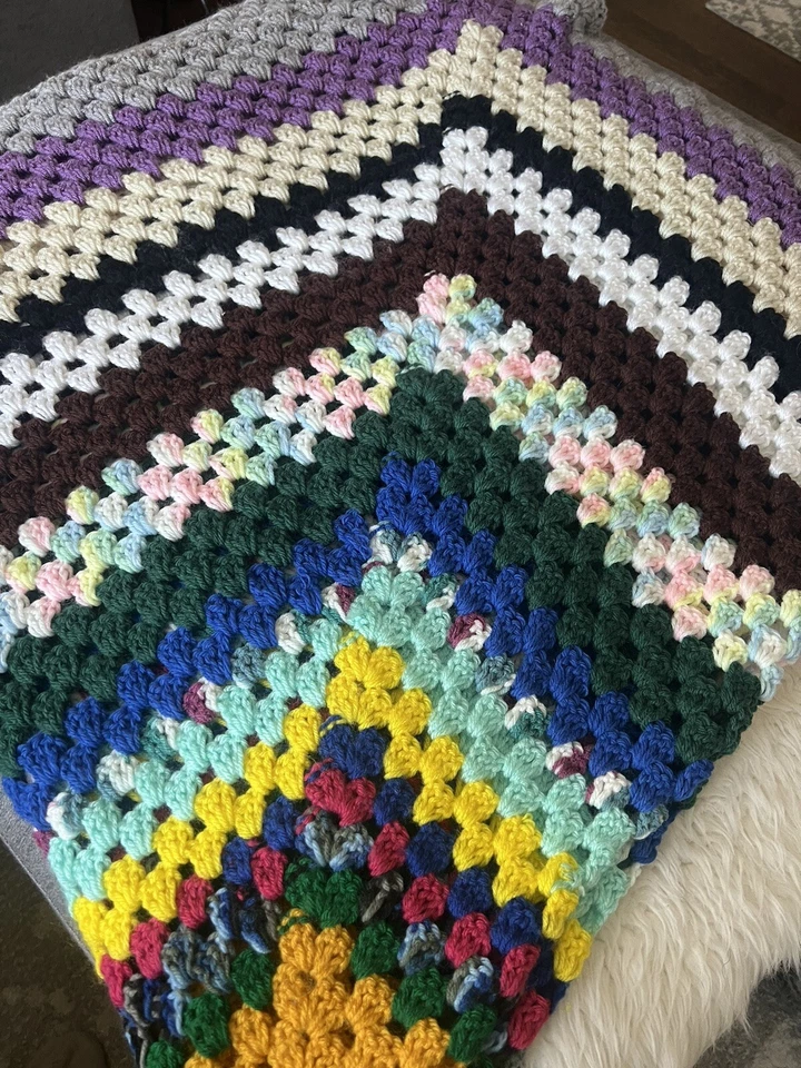 Handmade Quilt Grandmacore Boho Afghan 60x64 Bright Multicolor Knit - Image 4 of 4