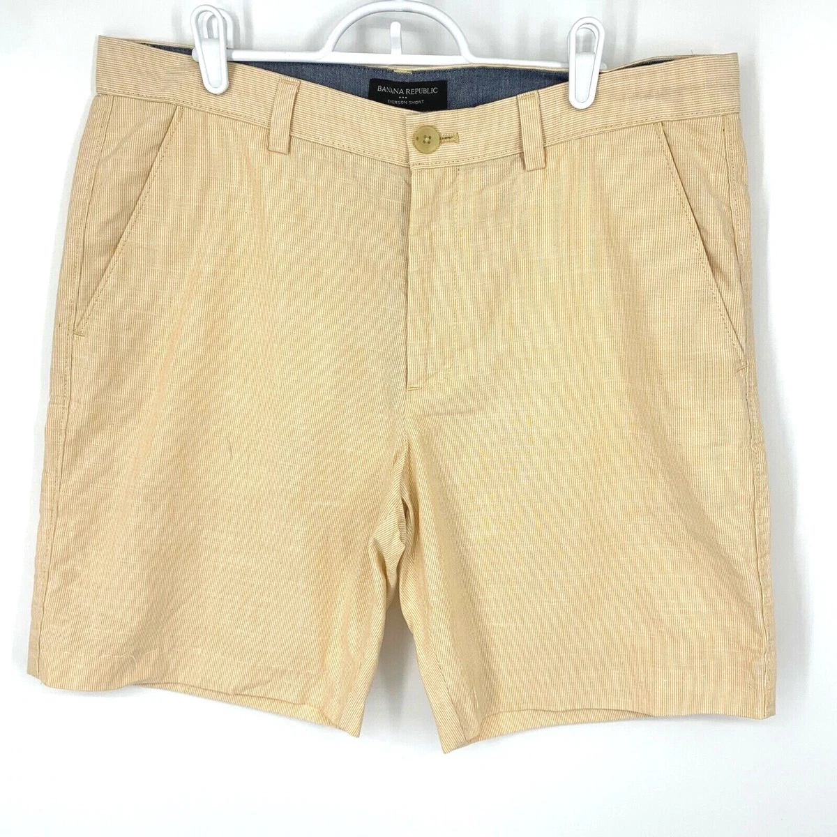 Banana Republic Mens Emerson Shorts Size 33 Orange White Stripe