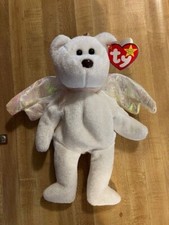 Rare Retired "Halo" Angel Bear Ty Beanie Baby w/ Brown Nose & Errors