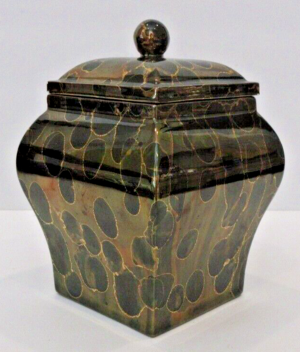 Nu-Trend Apothecary Jar Trinket Box Iridescent Brown & Gold Bubble Glaze - 6" - Afbeelding 1 van 10