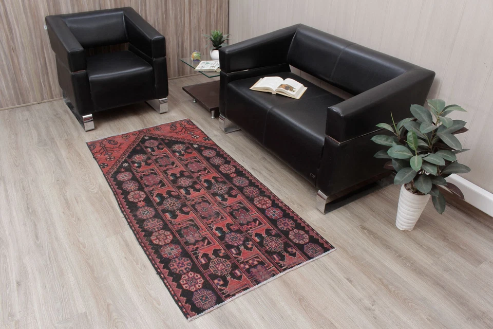 3x6 Traditional BLACK Vintage Anatolian RED Wool Hand Knotted Oriental Area Rug - Image 4 of 4