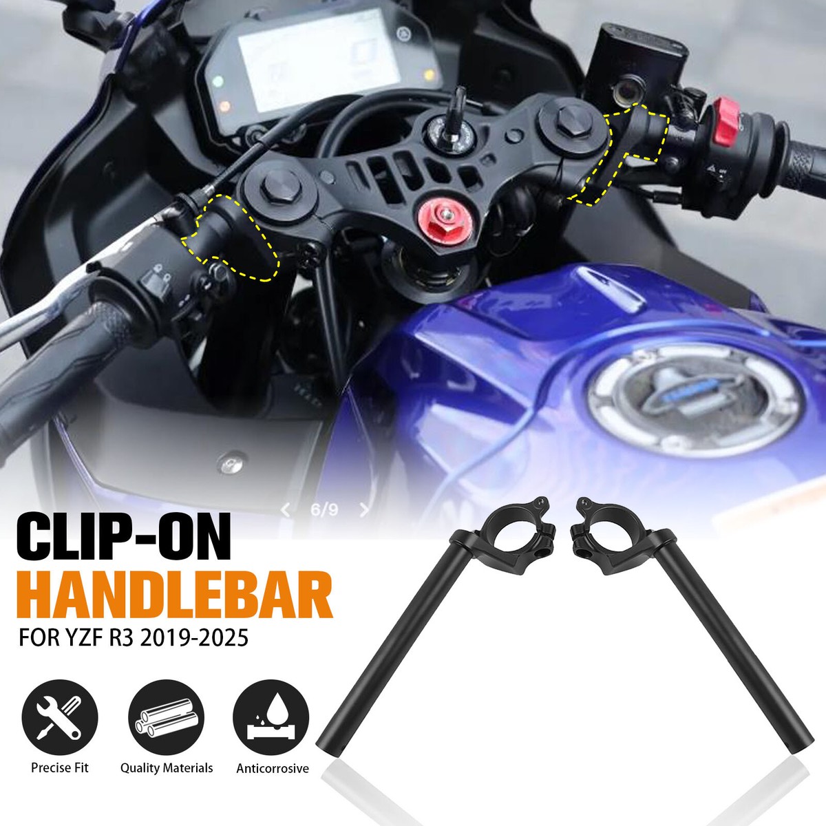 For Yamaha YZF R3 YZF-R3 2019-2026 2025 Clip-ons Handlebars Handle