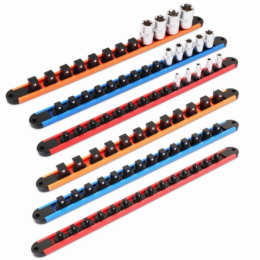6-Piece Socket Holder Organizer Set - 86 Slot Sliding Rail Rack, 14 Inch, Orange ABS