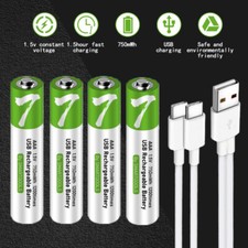 4pack USB AA AAA Lithium ion Rechargeable Battery 1.5V Fast Charger Type C Cable