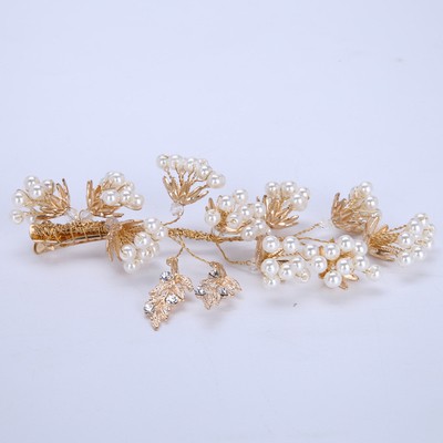 Bridal Gold Branch Pearl Flower Hair Clip Hair Accessory Wedding