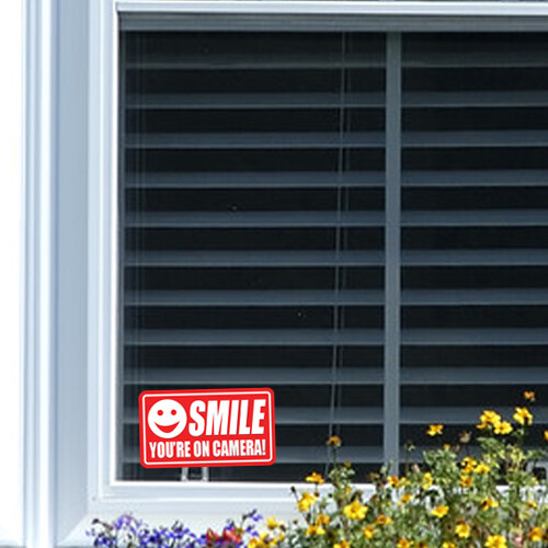 5 pack smile you're on camera stickers video security system warning alarm decal