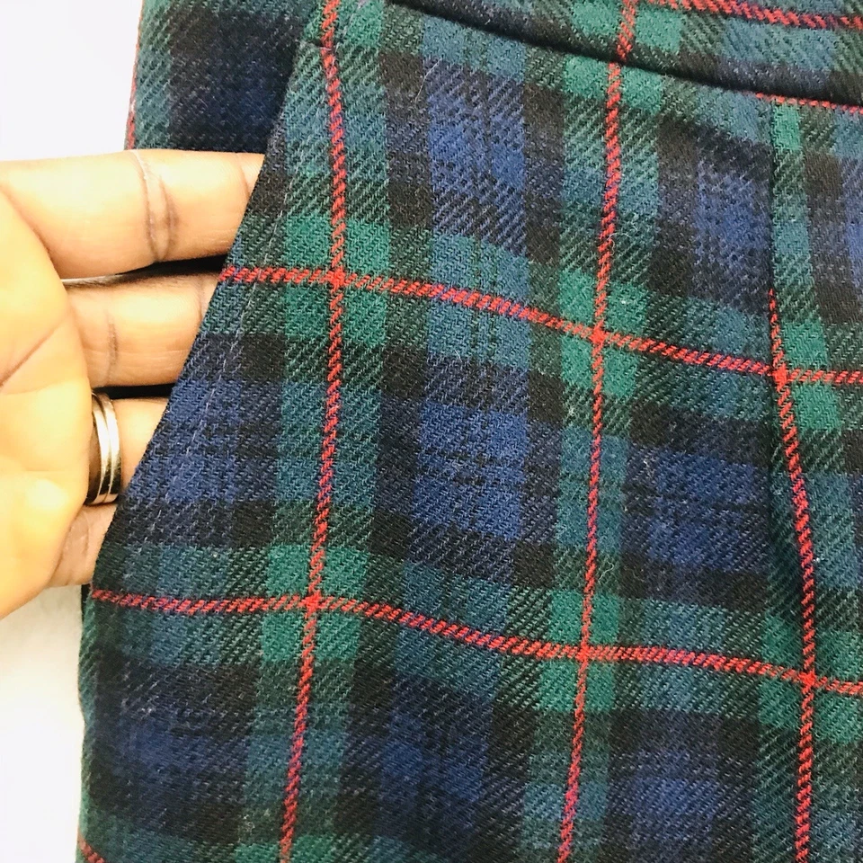 Pantalones de vestir de pierna recta de lana a cuadros azul verde Pendleton de colección para mujer talla 12 EE. UU. Foto 4 de 4