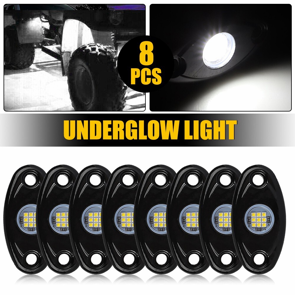 8X White Rock LED Lights Underbody Trail Glow Rig Lamp Offroad SUV Pickup Truck