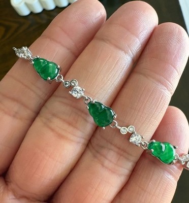 Certified Natural Type A Icy Top Green Jadeite Jade Gourd S925 Sterling Silver