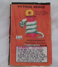 VINTAGE "PYTHON BRAND" SUPERCHARGED FLASHLIGHT CRACKERS LABEL IN GOOD CONDITION!