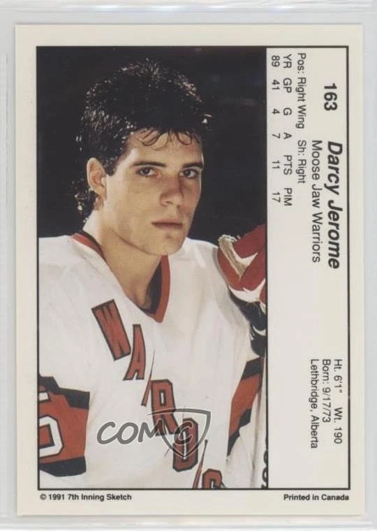 1990-91 7th Inning Sketch WHL darcy jerome #163 - Image 2 of 2