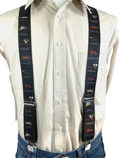 Men's, Fishing Flies on Black, XL, 1.5", Adj. Suspenders / Braces, USA