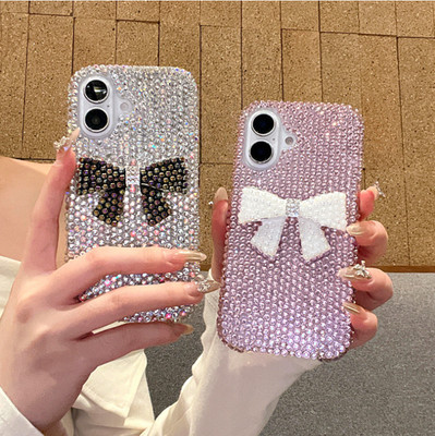 White & Black Bowknot Women Glitter Bling Sparkle Diamond Rhinestone Back Case