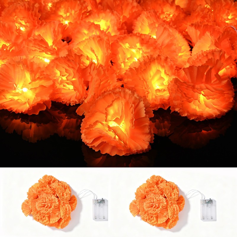 Yescom 2PC 10FT 20 LED Marigold String Lights Halloween Dia De Los Muertos Decor