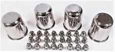 4-Pk Trailer Wheel Lug Cap Sets Stainless Hub Cover 24 Capped Nuts 3.75 Center